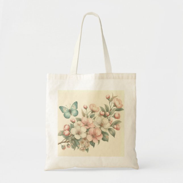 Bolsa Tote Borboleta floral/primavera com estilos de safena (Frente)