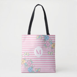 Bolsa Tote Borboleta Floral Riscada Monograma Rosa