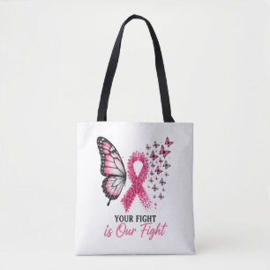 Bolsa Tote Borboleta Laço Rosa Conscientização do Câncer de M
