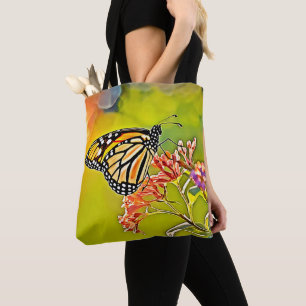 Bolsa Tote Borboleta Laranja na Design do Flor Rosa