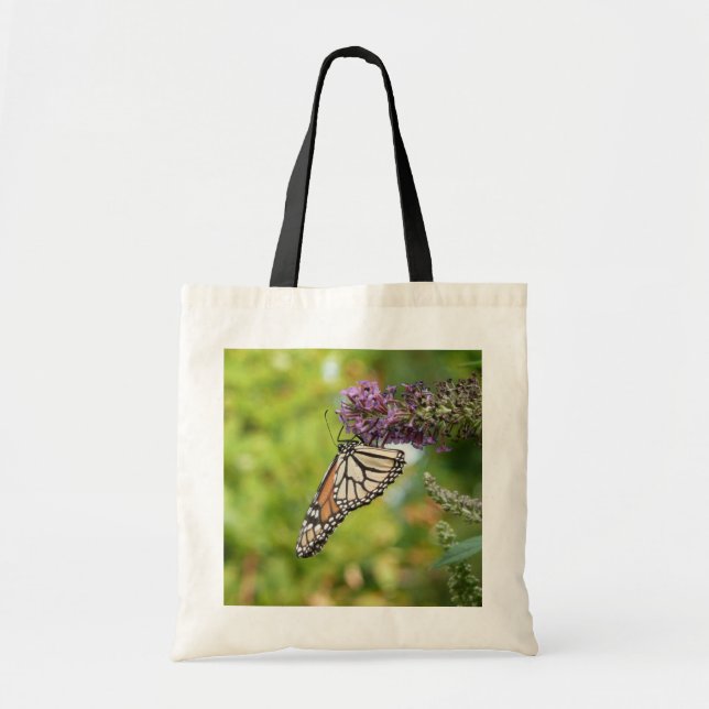 Bolsa Tote Borboleta Monarca em Arbusto de Borboleta Roxa (Frente)