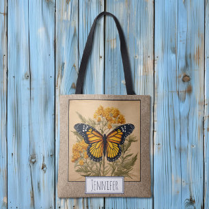 Bolsa Tote Borboleta Monarca no Goldenrod Flowers Nome