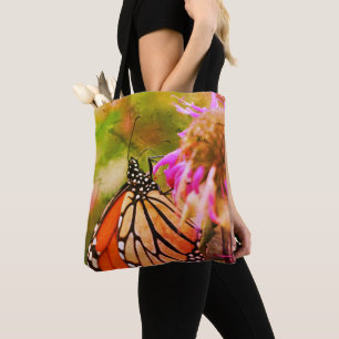 Bolsa Tote Borboleta Monarca Sobre Abstrato de Flower Close U