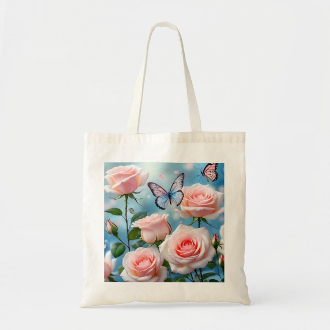 Bolsa Tote Borboleta Na Flor Rosa (Frente)
