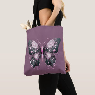Bolsa Tote Borboleta Preta e Rosa de Halloween