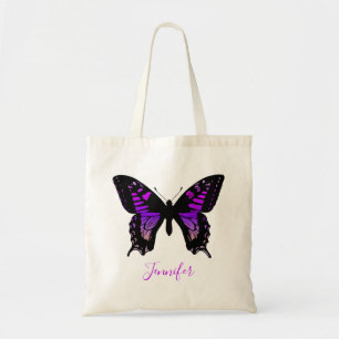 Bolsa Tote Borboleta Púrpura de Asa Púrpura Personalizada