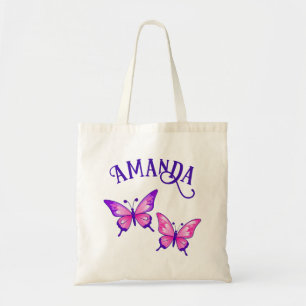 Bolsa Tote Borboleta Púrpura e Rosa Duo com Nome