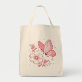 Bolsa Tote Borboleta rosa e flores