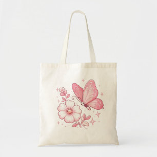 Bolsa Tote Borboleta rosa e flores