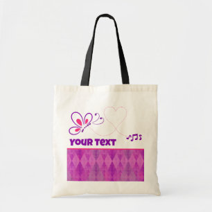 Bolsa Tote Borboleta Rosa e Roxa Coração Personalizado
