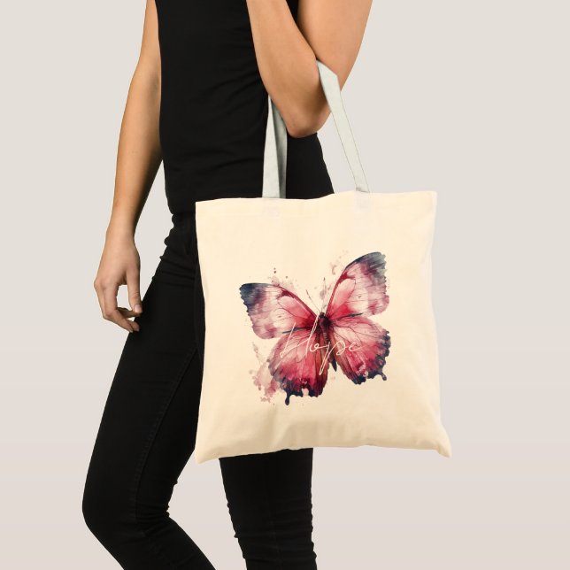 Bolsa Tote Borboleta Rosa Esperança Inspiradora (Frente (produto))