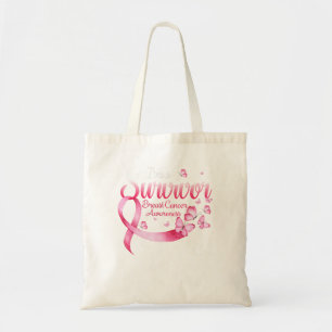 Bolsa Tote Borboleta rosa Eu sou um Cancer de Sobrevivência