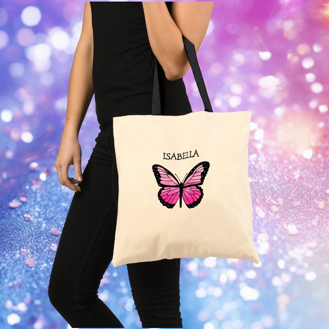 Bolsa Tote Borboleta rosa personalizada (Criador carregado)