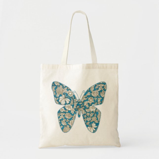 Bolsa Tote Borboleta tecido miniatura azul (Frente)