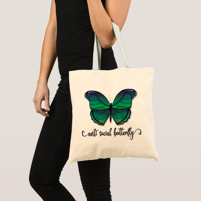 Bolsa Tote Borboleta Verde Anti-Social (Frente (produto))