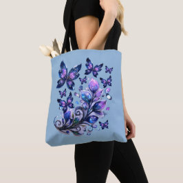 Bolsa Tote Borboletas Brilho Cósmico Azul