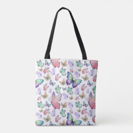 Bolsa Tote Borboletas de Aquarela Padrão Invisível