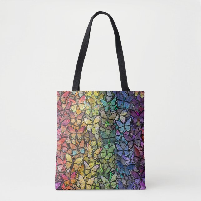 Bolsa Tote borboletas de fantasia arco-íris (Frente)