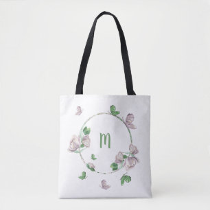 Bolsa Tote borboletas de flores roxas