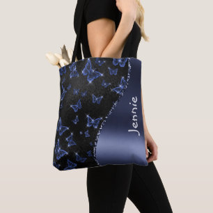 Bolsa Tote Borboletas De Lata Azul Glam Personalizadas