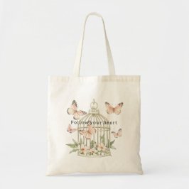 Bolsa Tote Borboletas de Pêssego Gaiola Floral