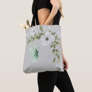 Bolsa Tote Borboletas e flores de aquarelas