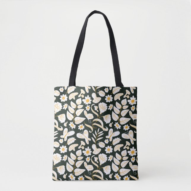 Bolsa Tote Borboletas e flores: Padrão de Verão de Doodle. (Frente)