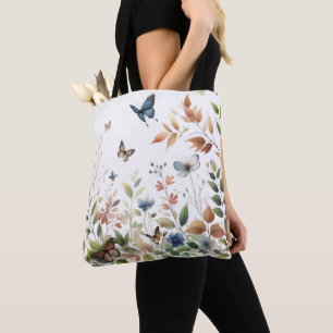 Bolsa Tote Borboletas Elegantes com Folhagem Luxuriante