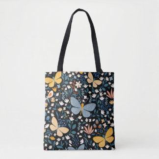 Bolsa Tote Borboletas Florais: Mão Desenhada Sem Costura.