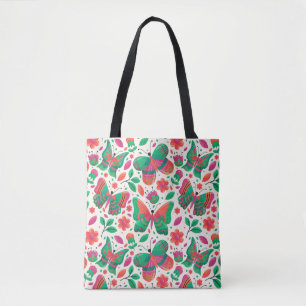 Bolsa Tote Borboletas, Flores e Folhas