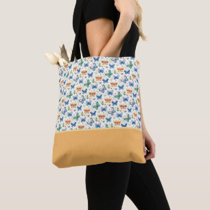 Bolsa Tote Borboletas Flores Verde Amarelo Azul Bloco de Cor