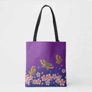 Bolsa Tote Borboletas japonesas no meio de Sakura floresce