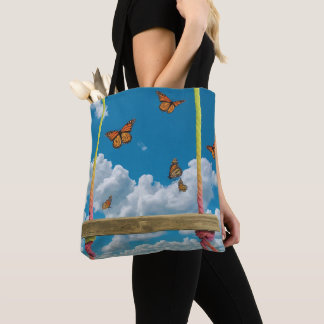Bolsa Tote Borboletas Laranja no céu azul Dreamy