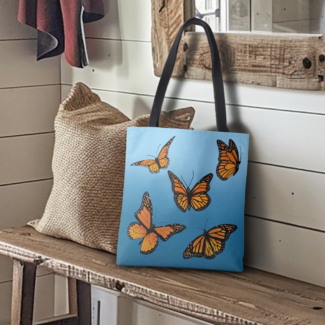 Bolsa Tote Borboletas Monarcas de Ombre Azul (Criador carregado)