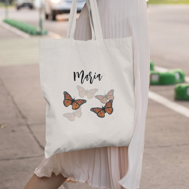 Bolsa Tote Borboletas Monarcas Personalizadas Simples (Monarch butterfly personalized tote bag. )