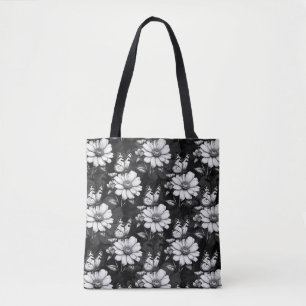 Bolsa Tote Borboletas no Design de Padrão de Flor Preto