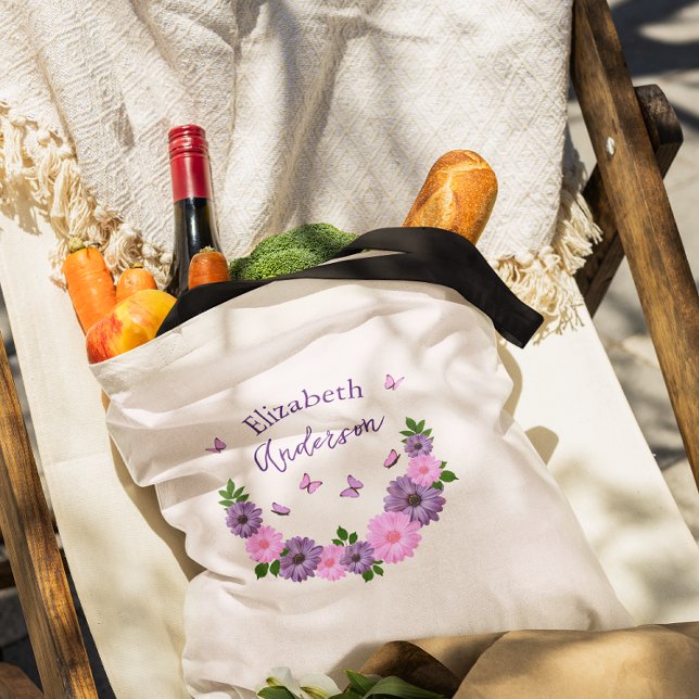 Bolsa Tote Borboletas rosa e púrpura (Criador carregado)