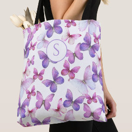 Bolsa Tote Borboletas Rosa e Roxo com Monograma Personalizado