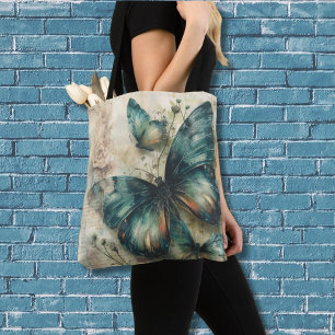Bolsa Tote Borboletas Verdes Vintage