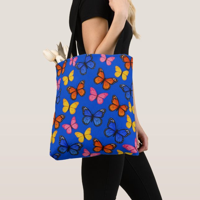 Bolsa Tote Borboletas Vibrantes Azuis (Close Up)