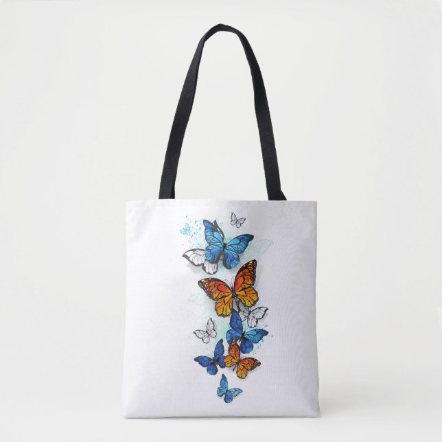 Bolsa Tote Borboletas voadoras Morpho e Monarca (Frente)