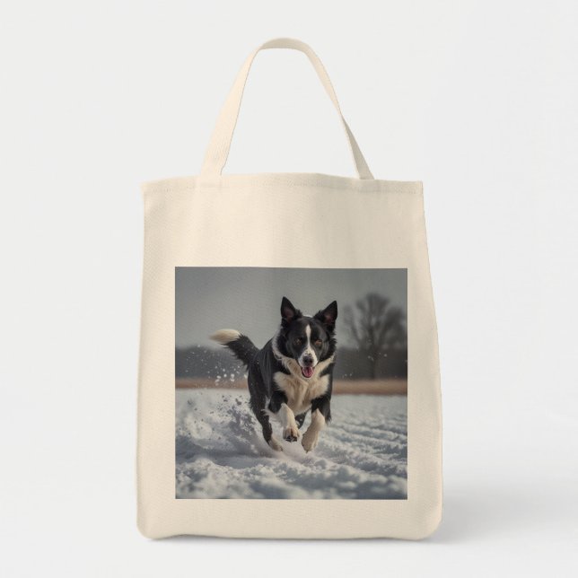 Bolsa Tote Borda Collie Elegant Grocery Tote Bag (Frente)