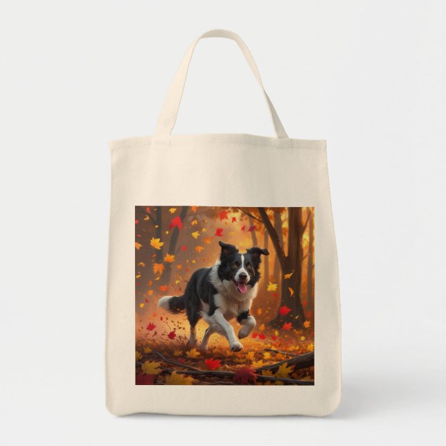 Bolsa Tote Borda Collie Elegant Grocery Tote Bag (Frente)