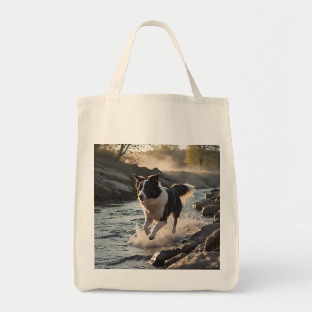 Bolsa Tote Borda Collie Elegant Grocery Tote Bag (Frente)