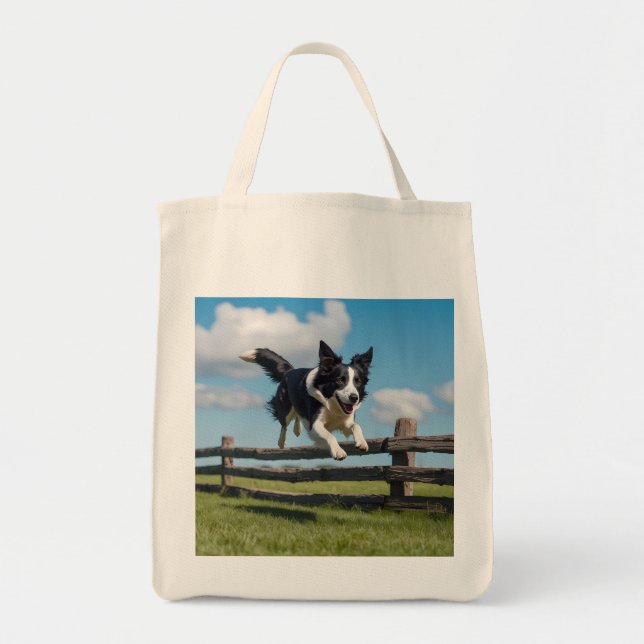 Bolsa Tote Borda Collie Elegant Grocery Tote Bag (Frente)