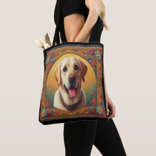 Bolsa Tote Borda Colorida do Cachorro do Labrador Floral Retr
