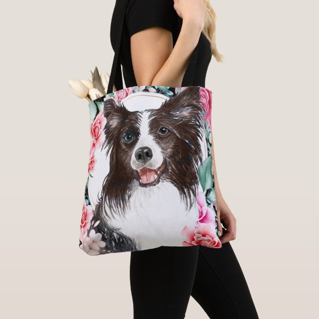 Bolsa Tote Borda cor-de-água de cão face rosa (Close Up)