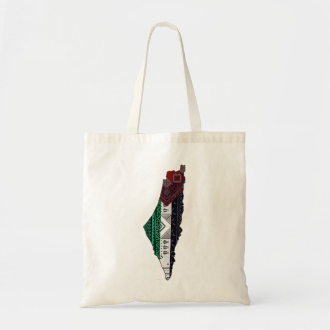 Bolsa Tote Bordado Palestino tatreez Mapa de bandeira livre (Frente)