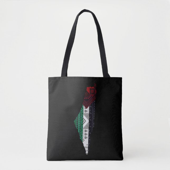 Bolsa Tote Bordado Palestino tatreez Mapa de bandeira livre (Frente)
