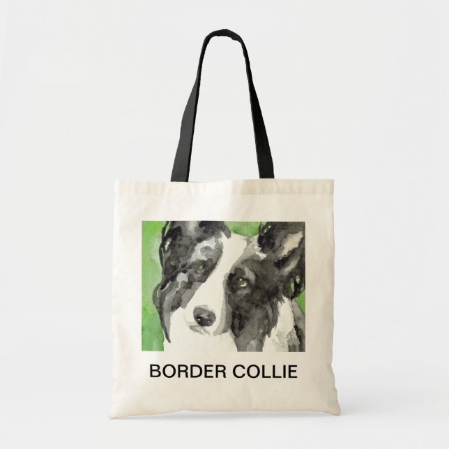 Bolsa Tote Border Collie Aquarela (Frente)